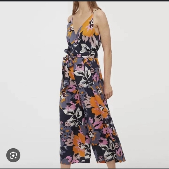 H&M Pants - H&M Vibrant Floral Jumpsuit - Black and Orange